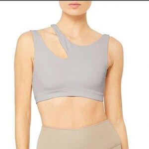 Alo Yoga Peak Asymmetrical One Shoulder Double Strap Sports Bra Gray Size XS